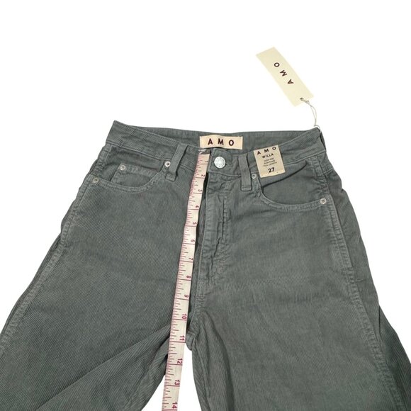 Amo Willa High Rise Slim Flare Full Length Corduroy Pants Size 27 green New $253 - Picture 10 of 11